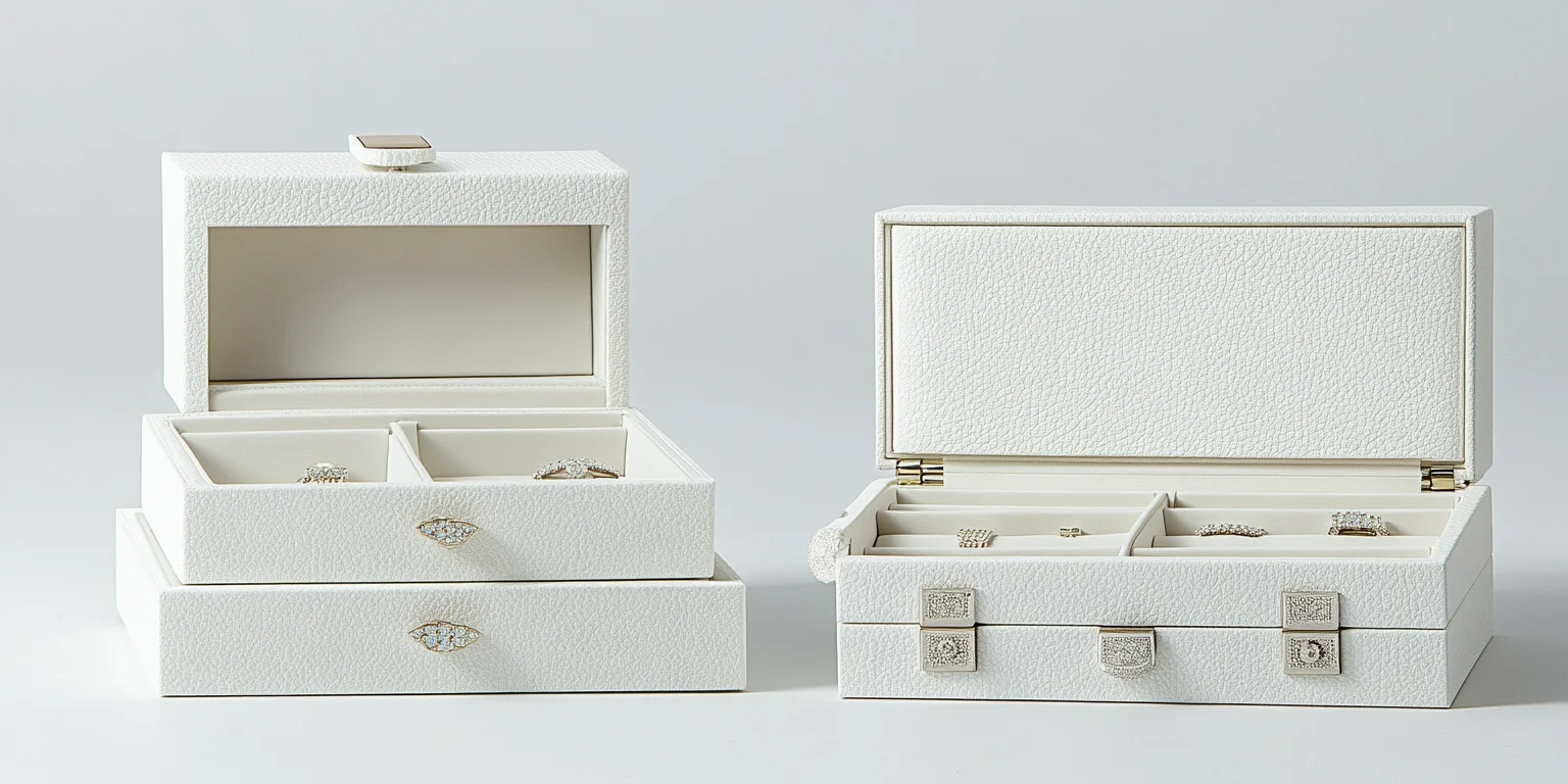 This white jewelry box offers a clean aesthetic, ideal for any dresser.